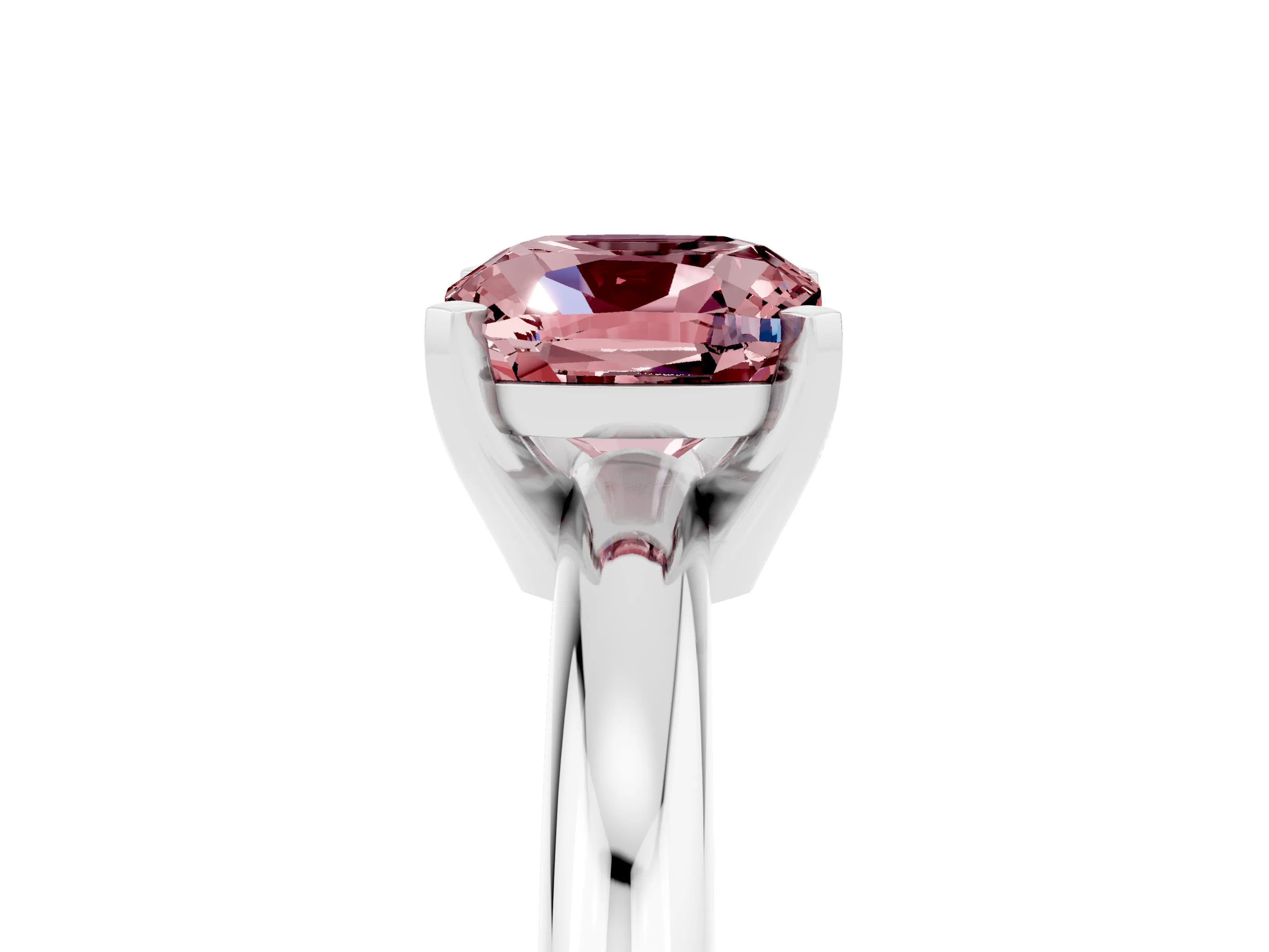 White gold Cushion Cut Morganite Solitaire Engagement Ring with Round Band and Four-Prong Setting_5
