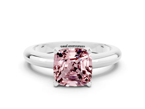 White gold Cushion Cut Morganite Solitaire Engagement Ring with Round Band and Four-Prong Setting