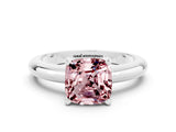 White gold Cushion Cut Morganite Solitaire Engagement Ring with Round Band and Four-Prong Setting