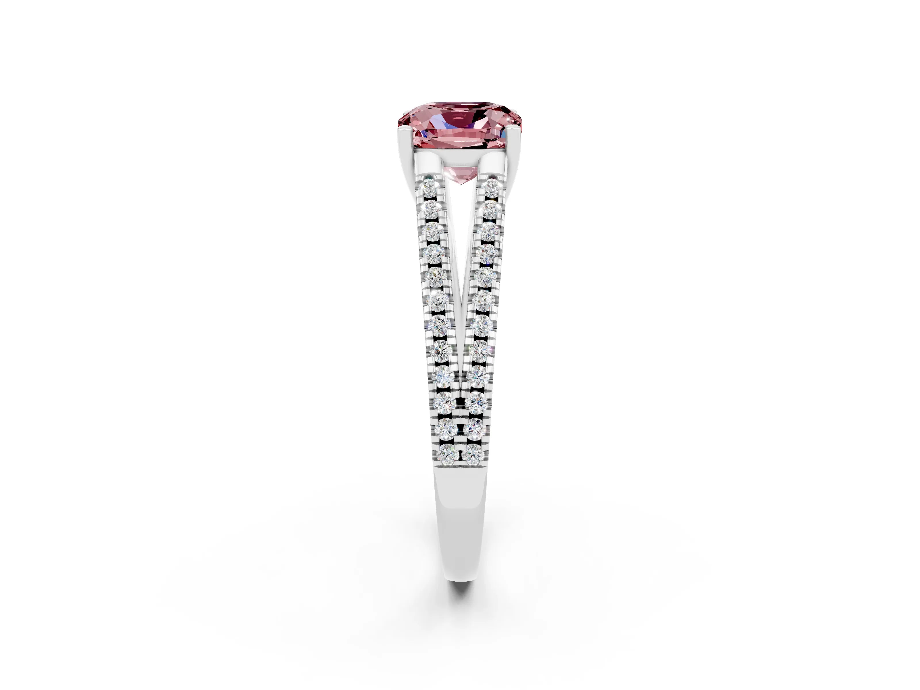 White gold Cushion Cut Morganite Solitaire Engagement Ring with Split Shank Pavé Band_2