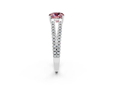 White gold Cushion Cut Morganite Solitaire Engagement Ring with Split Shank Pavé Band_2
