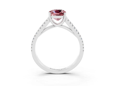 White gold Cushion Cut Morganite Solitaire Engagement Ring with Split Shank Pavé Band_3
