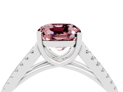 White gold Cushion Cut Morganite Solitaire Engagement Ring with Split Shank Pavé Band_4