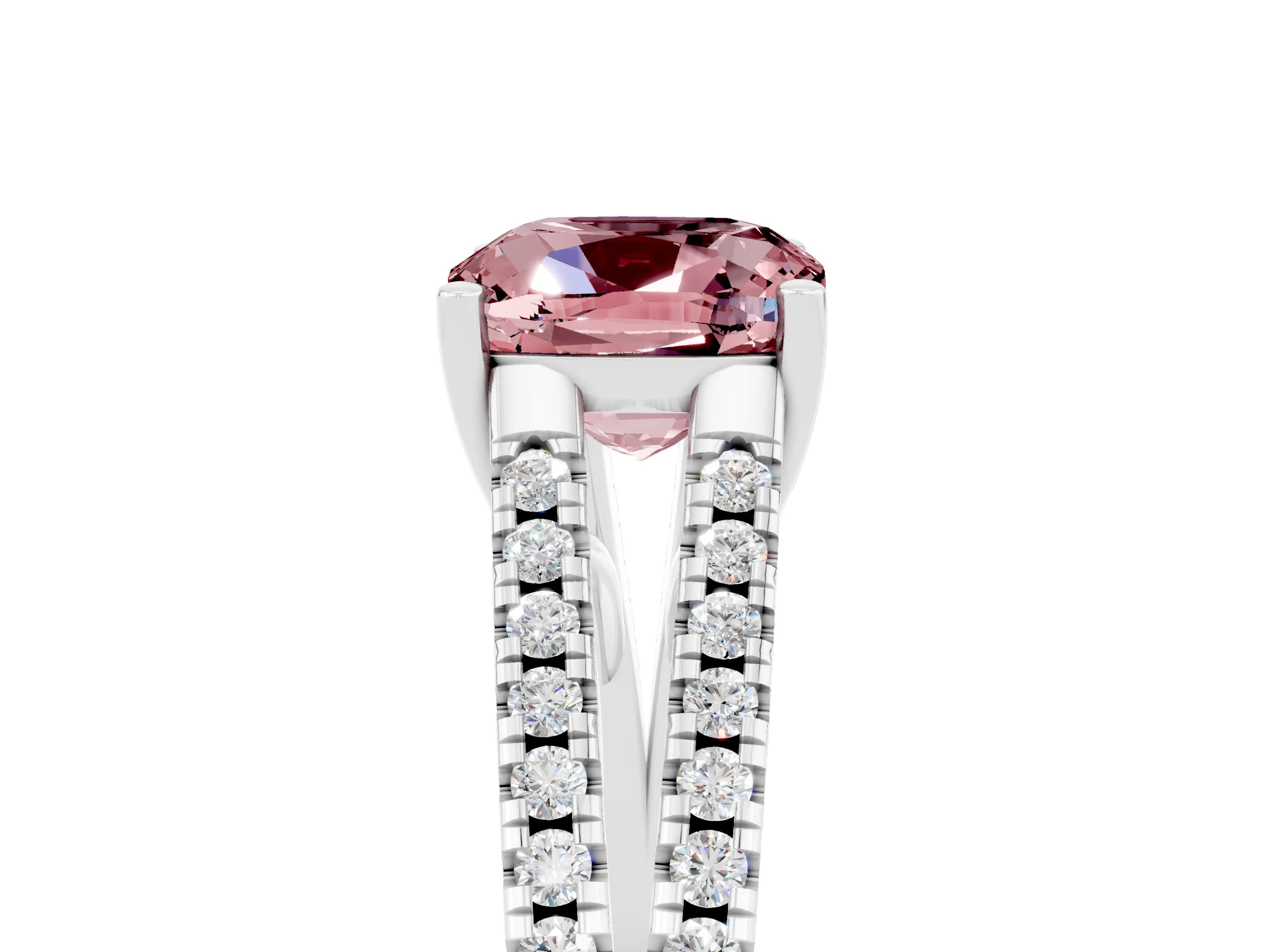 White gold Cushion Cut Morganite Solitaire Engagement Ring with Split Shank Pavé Band_5