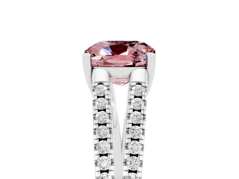 White gold Cushion Cut Morganite Solitaire Engagement Ring with Split Shank Pavé Band_5