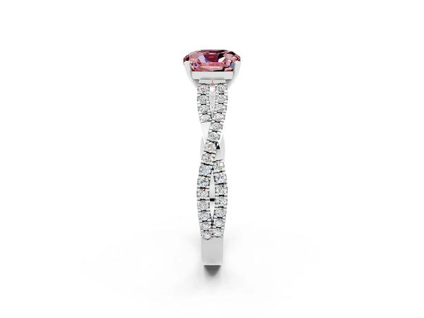 White gold Cushion Cut Morganite Solitaire Engagement Ring with Twisted Pavé Band and Four-Prong Setting
