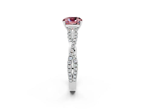 White gold Cushion Cut Morganite Solitaire Engagement Ring with Twisted Pavé Band and Four-Prong Setting_14