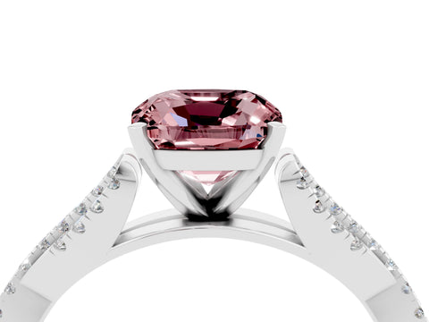 White gold Cushion Cut Morganite Solitaire Engagement Ring with Twisted Pavé Band and Four-Prong Setting_16