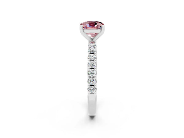 Platinum Cushion Cut Morganite Solitaire Pavé Band with Four-Prong Setting