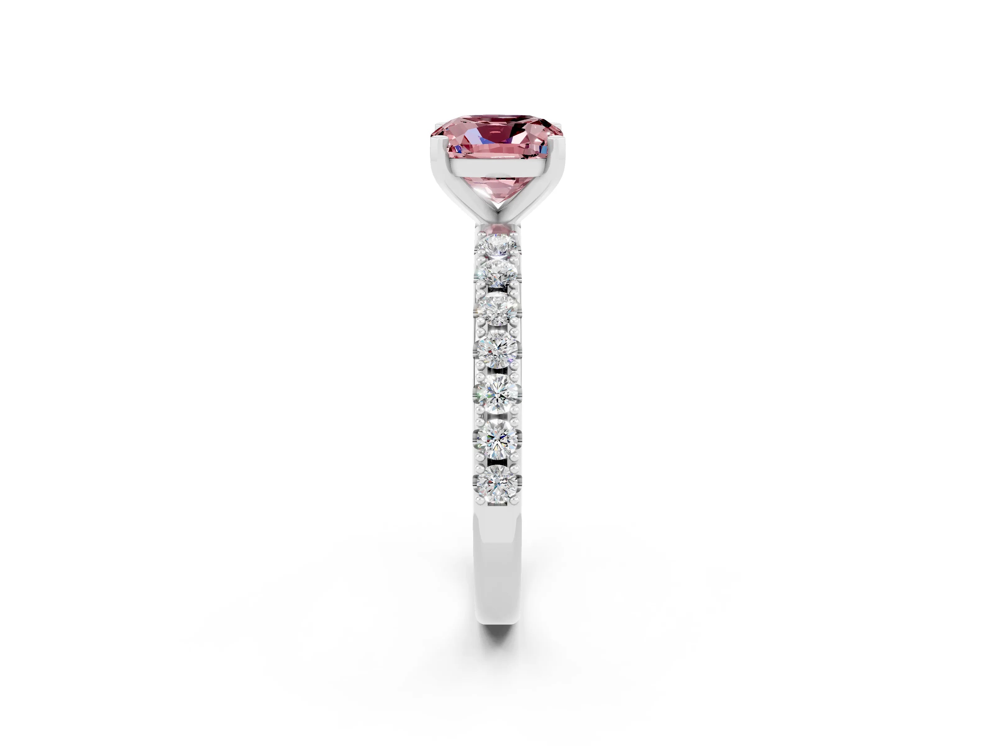 White gold Cushion Cut Morganite Solitaire Pavé Band with Four-Prong Setting_2
