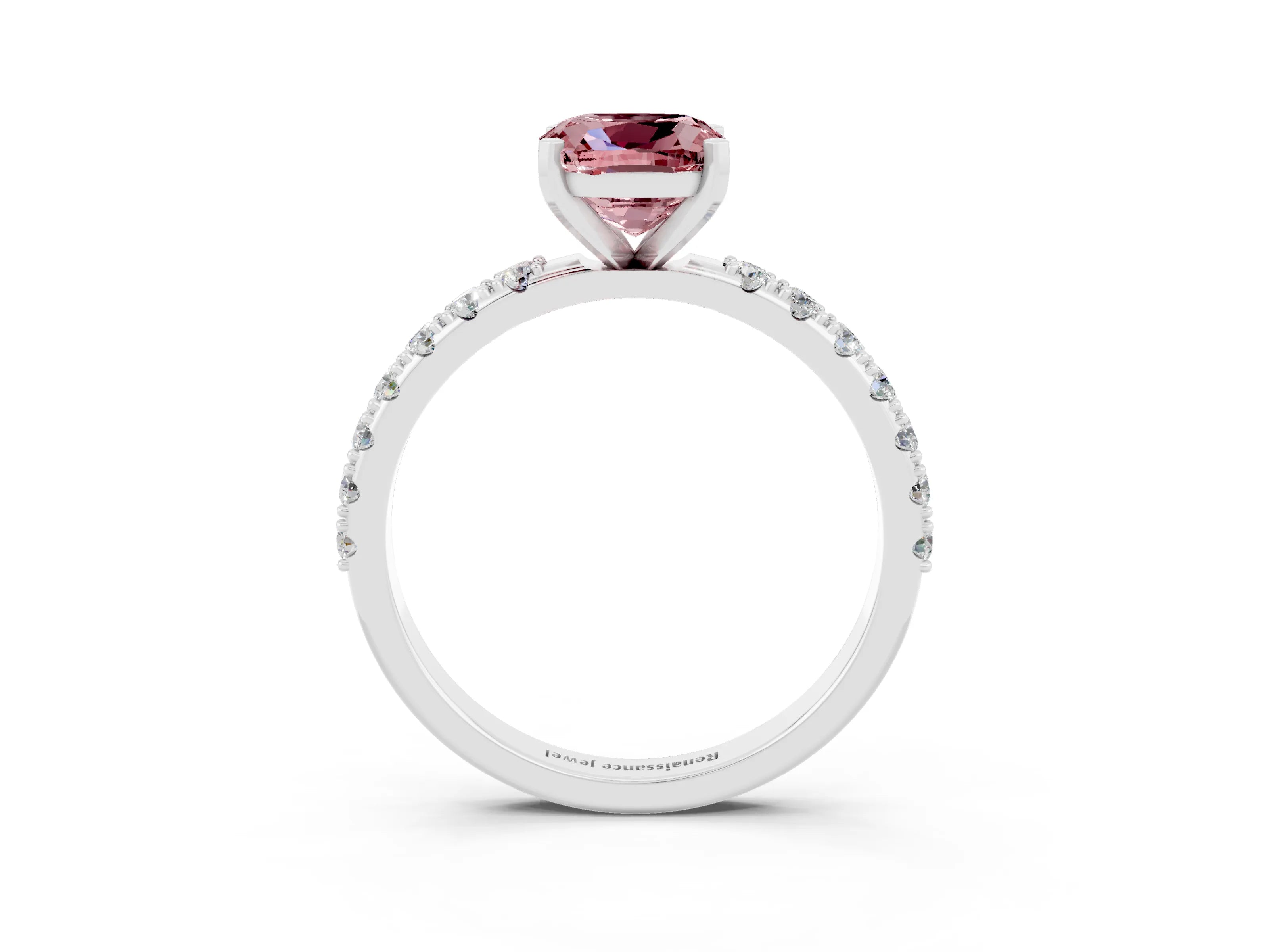 White gold Cushion Cut Morganite Solitaire Pavé Band with Four-Prong Setting_3