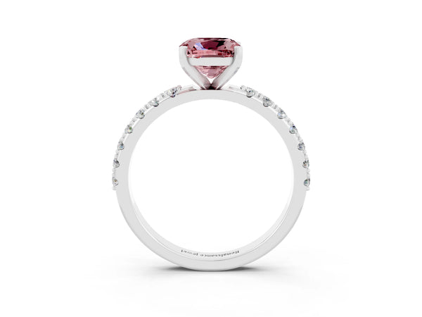 Silver Cushion Cut Morganite Solitaire Pavé Band with Four-Prong Setting