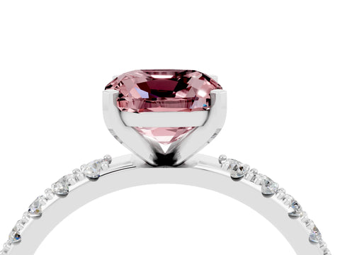 White gold Cushion Cut Morganite Solitaire Pavé Band with Four-Prong Setting_4