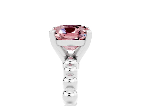 White gold Cushion Cut Morganite Solitaire Ring with Beaded Band and Prong Setting_37