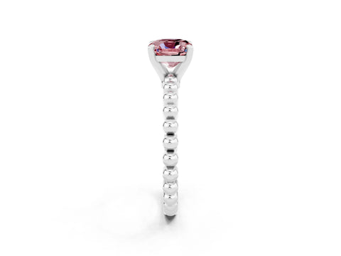 White gold Cushion Cut Morganite Solitaire Ring with Beaded Band and Prong Setting_44