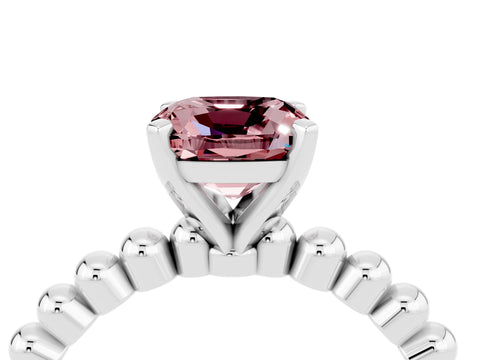 White gold Cushion Cut Morganite Solitaire Ring with Beaded Band and Prong Setting_46