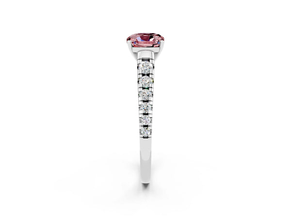 Platinum Cushion Cut Morganite Cathedral Solitaire Ring with Round  Pavé Band