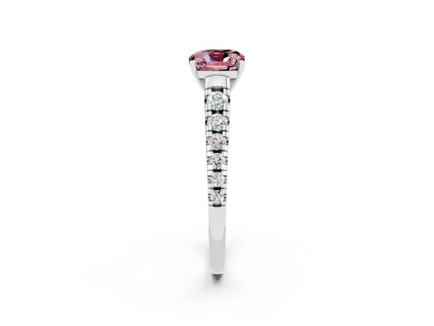 White gold Cushion Cut Morganite Solitaire Ring with Cathedral Setting and Pavé Band_2