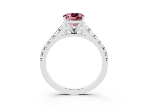 White gold Cushion Cut Morganite Solitaire Ring with Cathedral Setting and Pavé Band_3