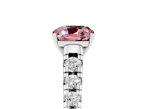 White gold Cushion Cut Morganite Solitaire Ring with Cathedral Setting and Pavé Band_5