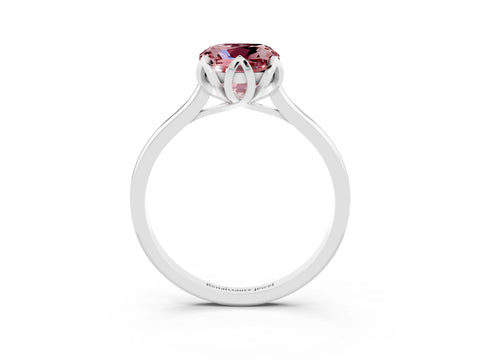 White gold Cushion Cut Morganite Solitaire Ring with Flower Prong Setting and Classic Band_15