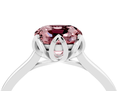 White gold Cushion Cut Morganite Solitaire Ring with Flower Prong Setting and Classic Band_16