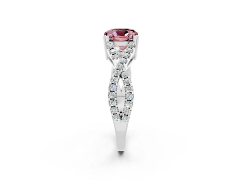 White gold Cushion Cut Morganite Solitaire Ring with Four-Prong Setting and Twisted Pavé Band_2