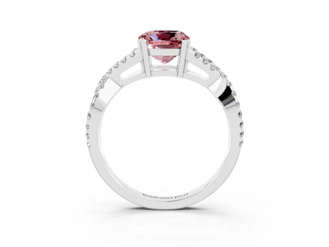 White gold Cushion Cut Morganite Solitaire Ring with Four-Prong Setting and Twisted Pavé Band_3