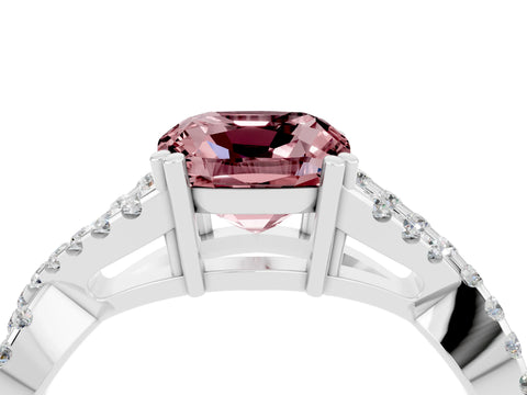 White gold Cushion Cut Morganite Solitaire Ring with Four-Prong Setting and Twisted Pavé Band_4