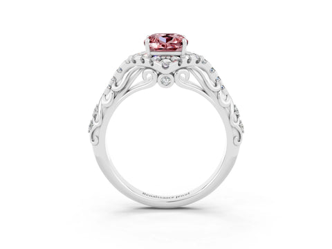 White gold Cushion Cut Morganite Solitaire Ring with Hidden Halo and Pavé Band_15