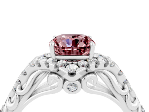 White gold Cushion Cut Morganite Solitaire Ring with Hidden Halo and Pavé Band_16
