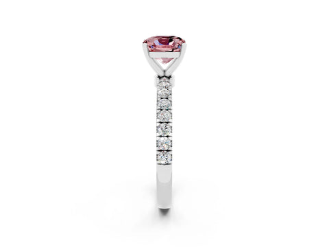 White gold Cushion Cut Morganite Solitaire Ring with Pavé Accents and Four-Prong Setting_2