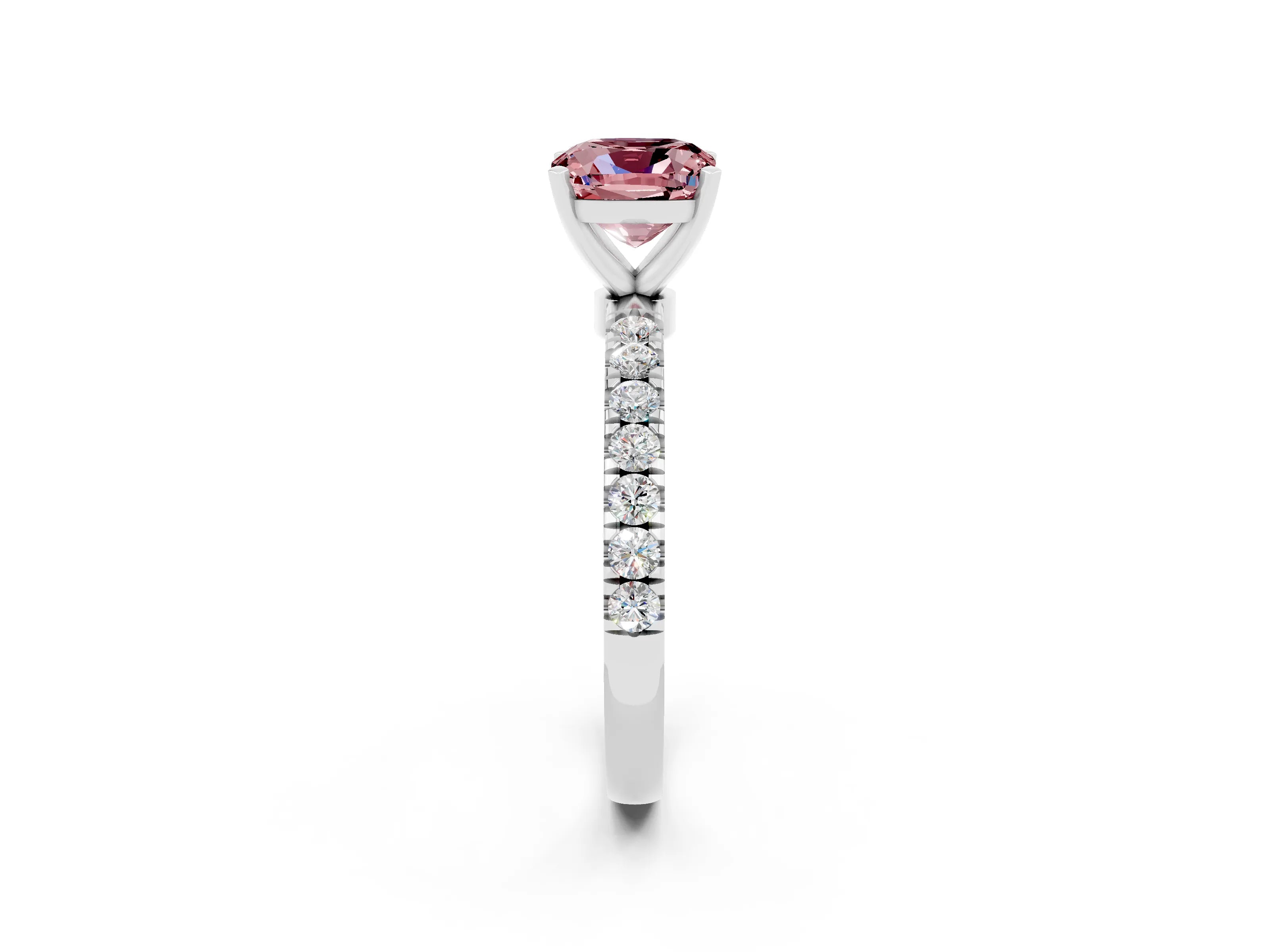 White gold Cushion Cut Morganite Solitaire Ring with Pavé Accents and Four-Prong Setting_2