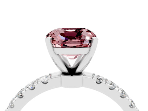 White gold Cushion Cut Morganite Solitaire Ring with Pavé Accents and Four-Prong Setting_4