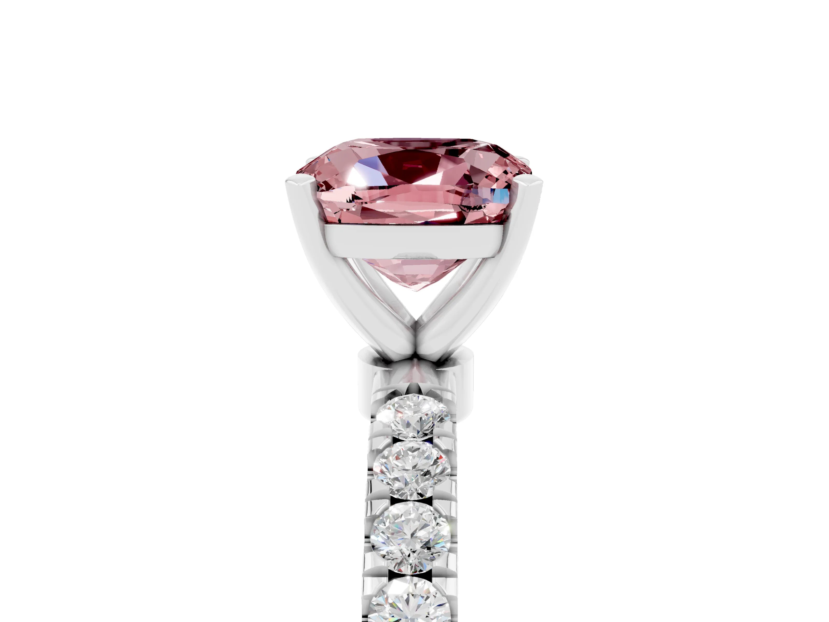 White gold Cushion Cut Morganite Solitaire Ring with Pavé Accents and Four-Prong Setting_5