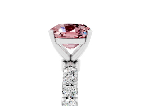 White gold Cushion Cut Morganite Solitaire Ring with Pavé Accents and Four-Prong Setting_5