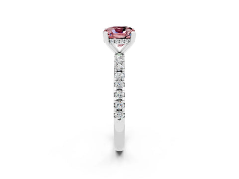 White gold Cushion Cut Morganite Solitaire Ring with Pavé Band and Four-Prong Setting_14