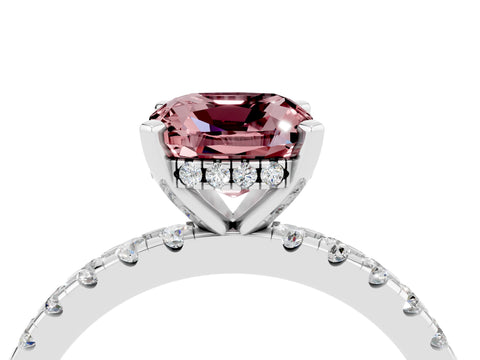 White gold Cushion Cut Morganite Solitaire Ring with Pavé Band and Four-Prong Setting_16
