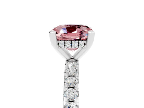 White gold Cushion Cut Morganite Solitaire Ring with Pavé Band and Four-Prong Setting_17