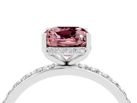White gold Cushion Cut Morganite Solitaire Ring with Pavé Band and Hidden Halo_28