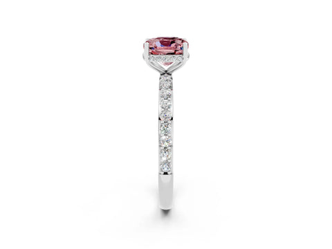 White gold Cushion Cut Morganite Solitaire Ring with Pavé Band and Hidden Halo_2