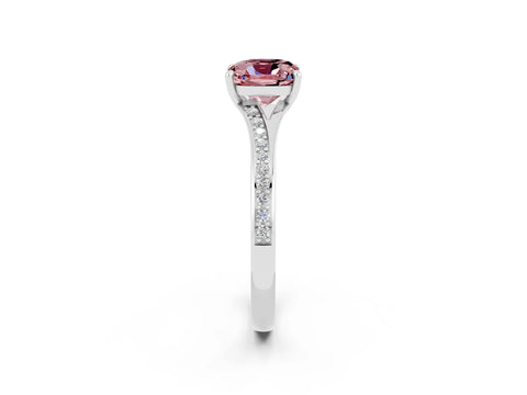 White gold Cushion Cut Morganite Solitaire Ring with Pavé Band and Prong Setting_2