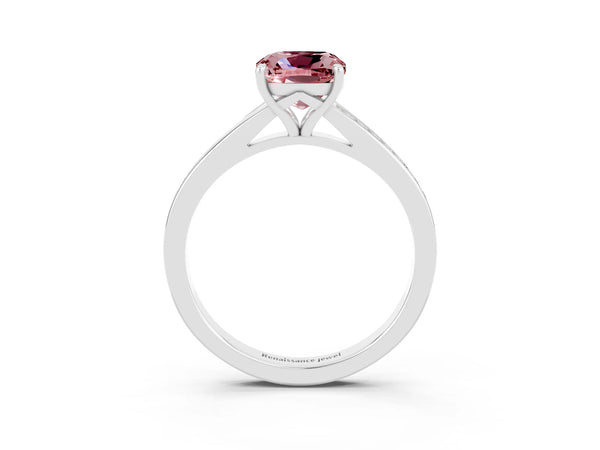 Platinum Cushion Cut Morganite Solitaire Ring with Pavé Band and Prong Setting