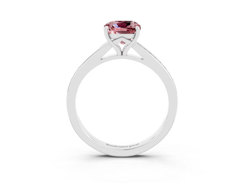 White gold Cushion Cut Morganite Solitaire Ring with Pavé Band and Prong Setting_3