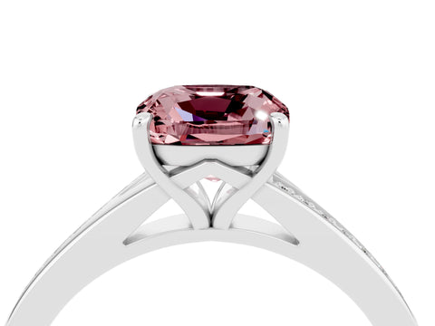 White gold Cushion Cut Morganite Solitaire Ring with Pavé Band and Prong Setting_4