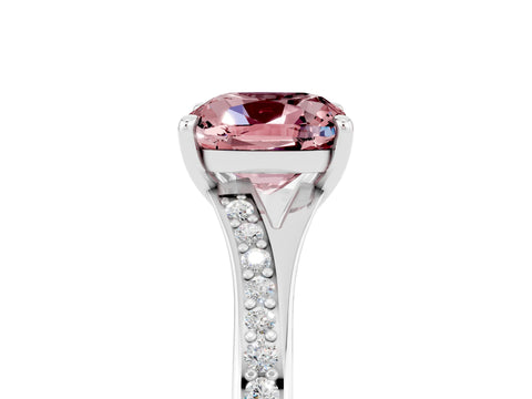 White gold Cushion Cut Morganite Solitaire Ring with Pavé Band and Prong Setting_5
