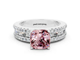White gold Cushion Cut Morganite Solitaire Ring with Pavé and Channel Set Band
