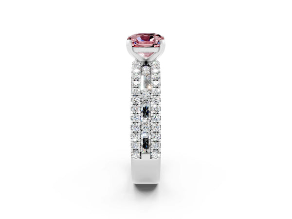White gold Cushion Cut Morganite Solitaire Ring with Pavé and Channel Set Band