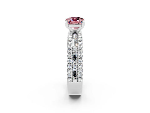 White gold Cushion Cut Morganite Solitaire Ring with Pavé and Channel Set Band_2