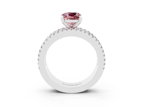 White gold Cushion Cut Morganite Solitaire Ring with Pavé and Channel Set Band_3